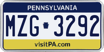PA license plate MZG3292