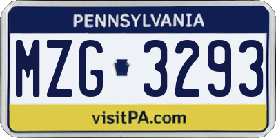 PA license plate MZG3293
