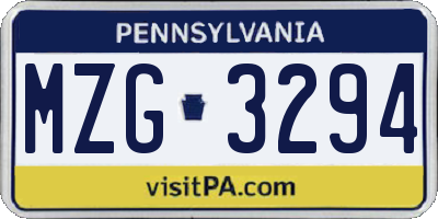 PA license plate MZG3294