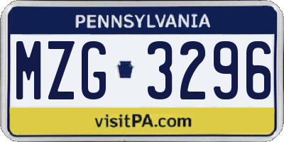 PA license plate MZG3296