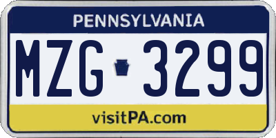 PA license plate MZG3299