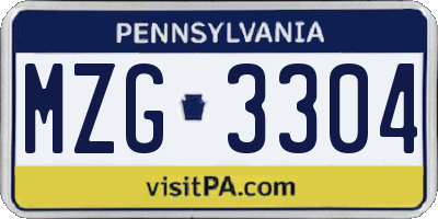 PA license plate MZG3304