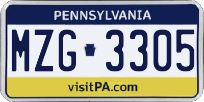 PA license plate MZG3305