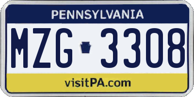PA license plate MZG3308