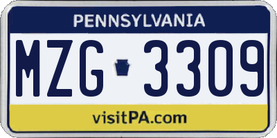 PA license plate MZG3309