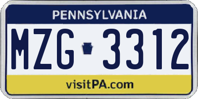 PA license plate MZG3312