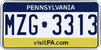 PA license plate MZG3313