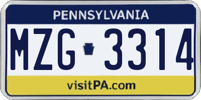 PA license plate MZG3314