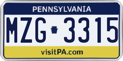 PA license plate MZG3315