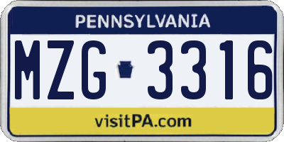 PA license plate MZG3316
