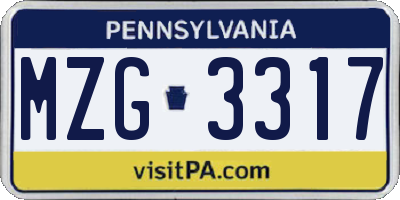 PA license plate MZG3317
