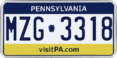 PA license plate MZG3318
