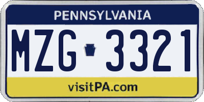PA license plate MZG3321