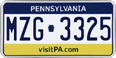 PA license plate MZG3325