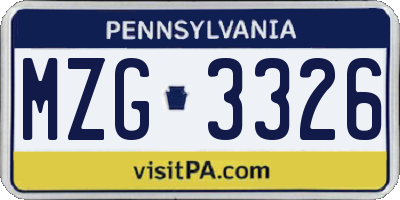 PA license plate MZG3326