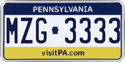 PA license plate MZG3333