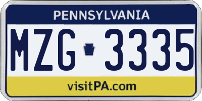 PA license plate MZG3335