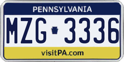 PA license plate MZG3336
