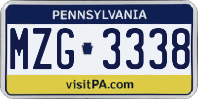 PA license plate MZG3338