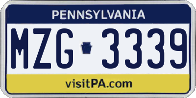 PA license plate MZG3339