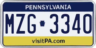 PA license plate MZG3340