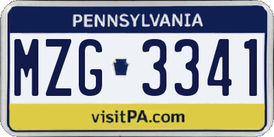 PA license plate MZG3341