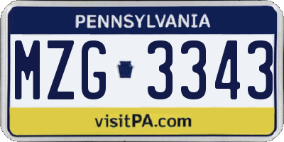 PA license plate MZG3343