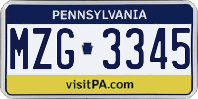 PA license plate MZG3345