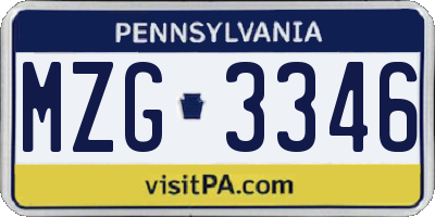 PA license plate MZG3346