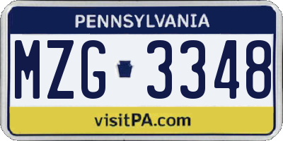PA license plate MZG3348