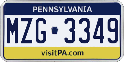 PA license plate MZG3349