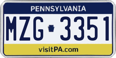PA license plate MZG3351