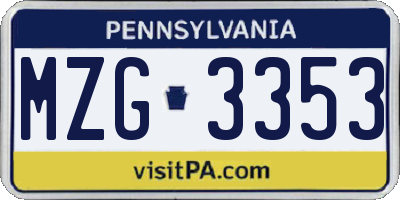 PA license plate MZG3353