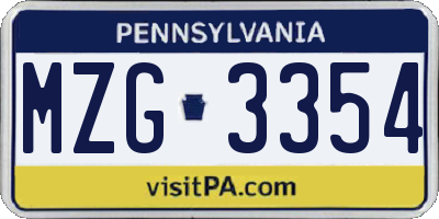 PA license plate MZG3354