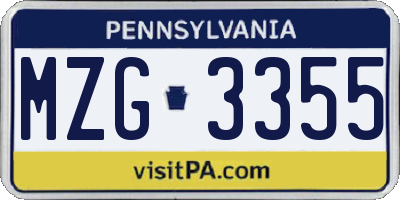 PA license plate MZG3355