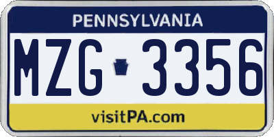 PA license plate MZG3356