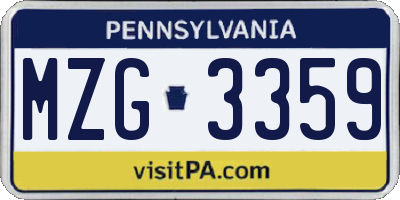 PA license plate MZG3359
