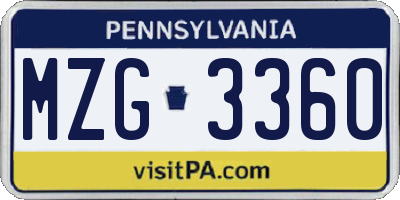 PA license plate MZG3360