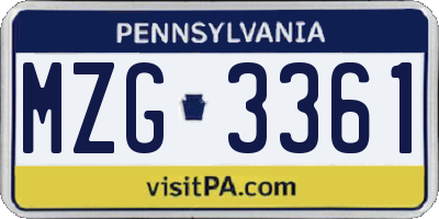 PA license plate MZG3361
