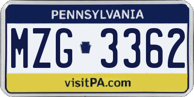 PA license plate MZG3362