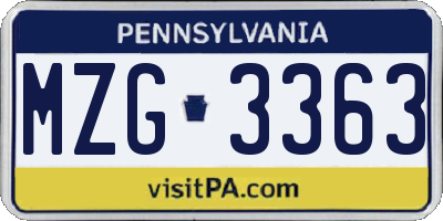 PA license plate MZG3363