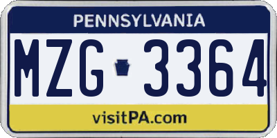 PA license plate MZG3364