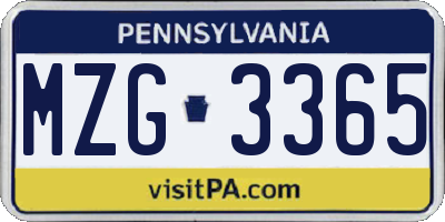 PA license plate MZG3365