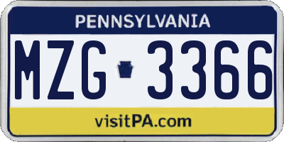 PA license plate MZG3366