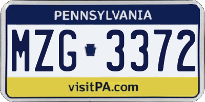 PA license plate MZG3372