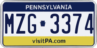 PA license plate MZG3374