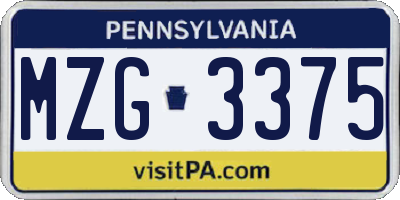 PA license plate MZG3375