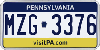 PA license plate MZG3376