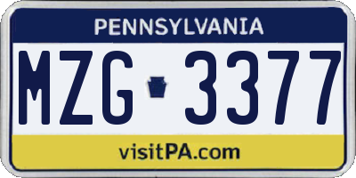 PA license plate MZG3377