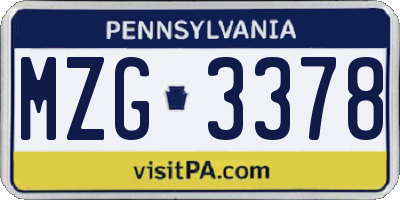 PA license plate MZG3378